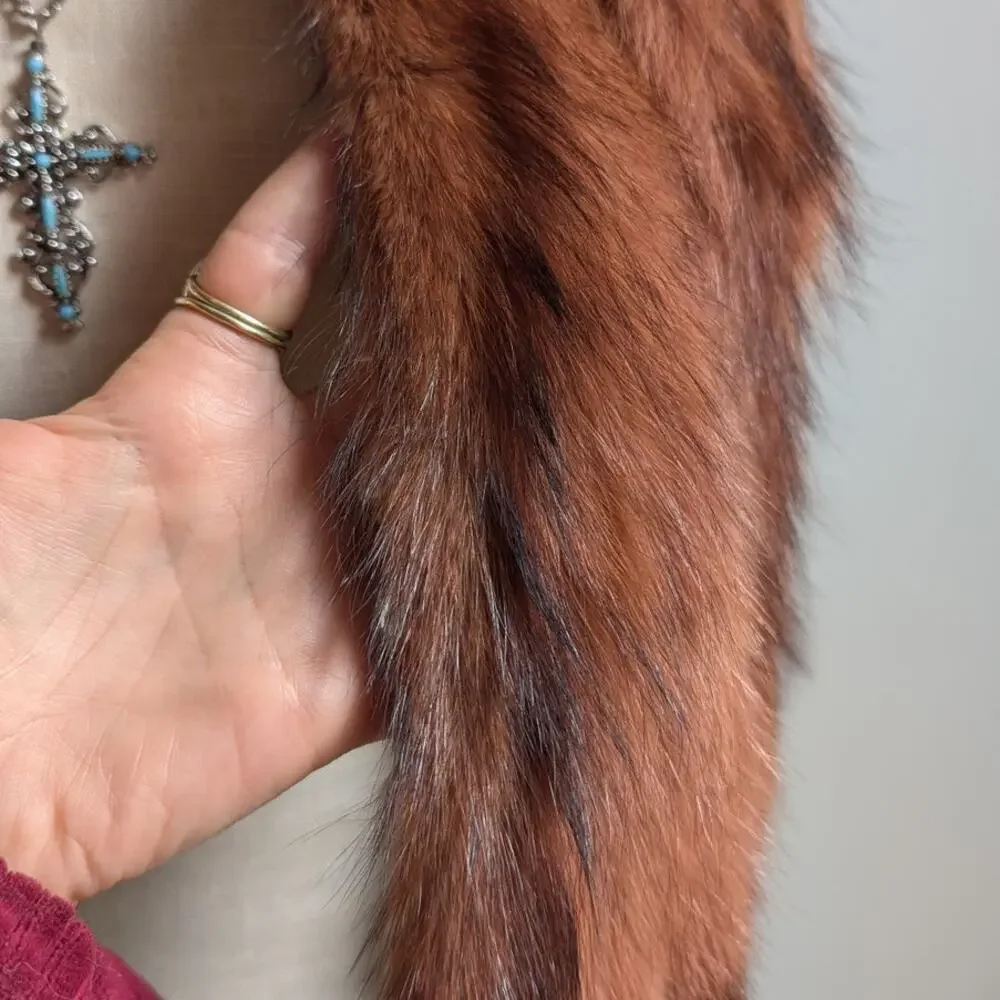 Vintage Red Mink Fur Stole Glam Mobwife Shrug Luxury Scarf Shawl Furry Collar